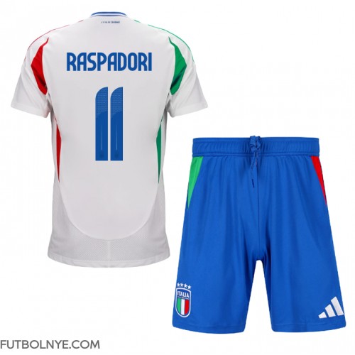 Camiseta Italia Giacomo Raspadori #11 Visitante Equipación para niños Eurocopa 2024 manga corta (+ pantalones cortos)